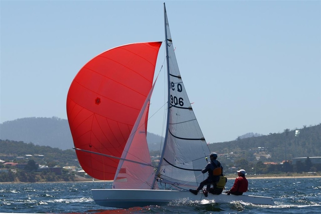 Andrew Wells sailed Jess into second place on Day Two of racing. Did anyone notice the mast? - 67th Australian Sharpie Championship Hobart © Jane Austin